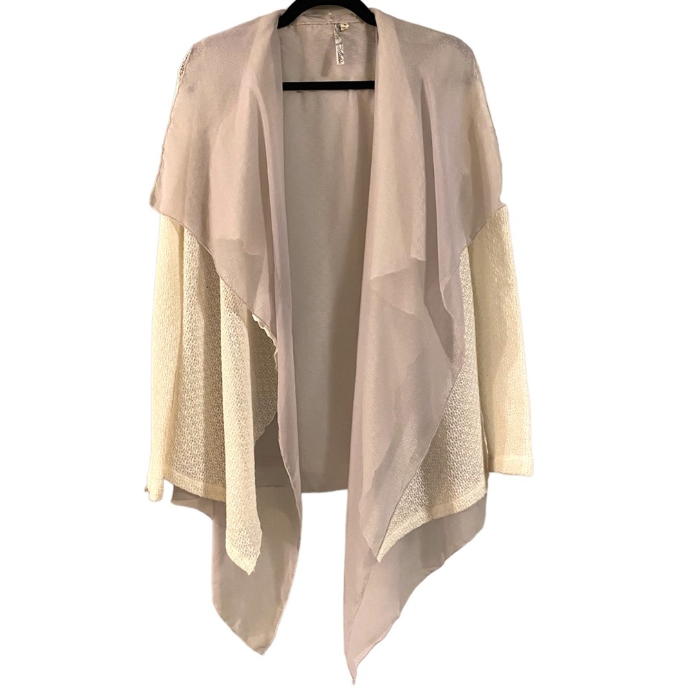 Adiktd Two Layer Lightweight Knit Cardigan, White Grey, Size Small, EUC